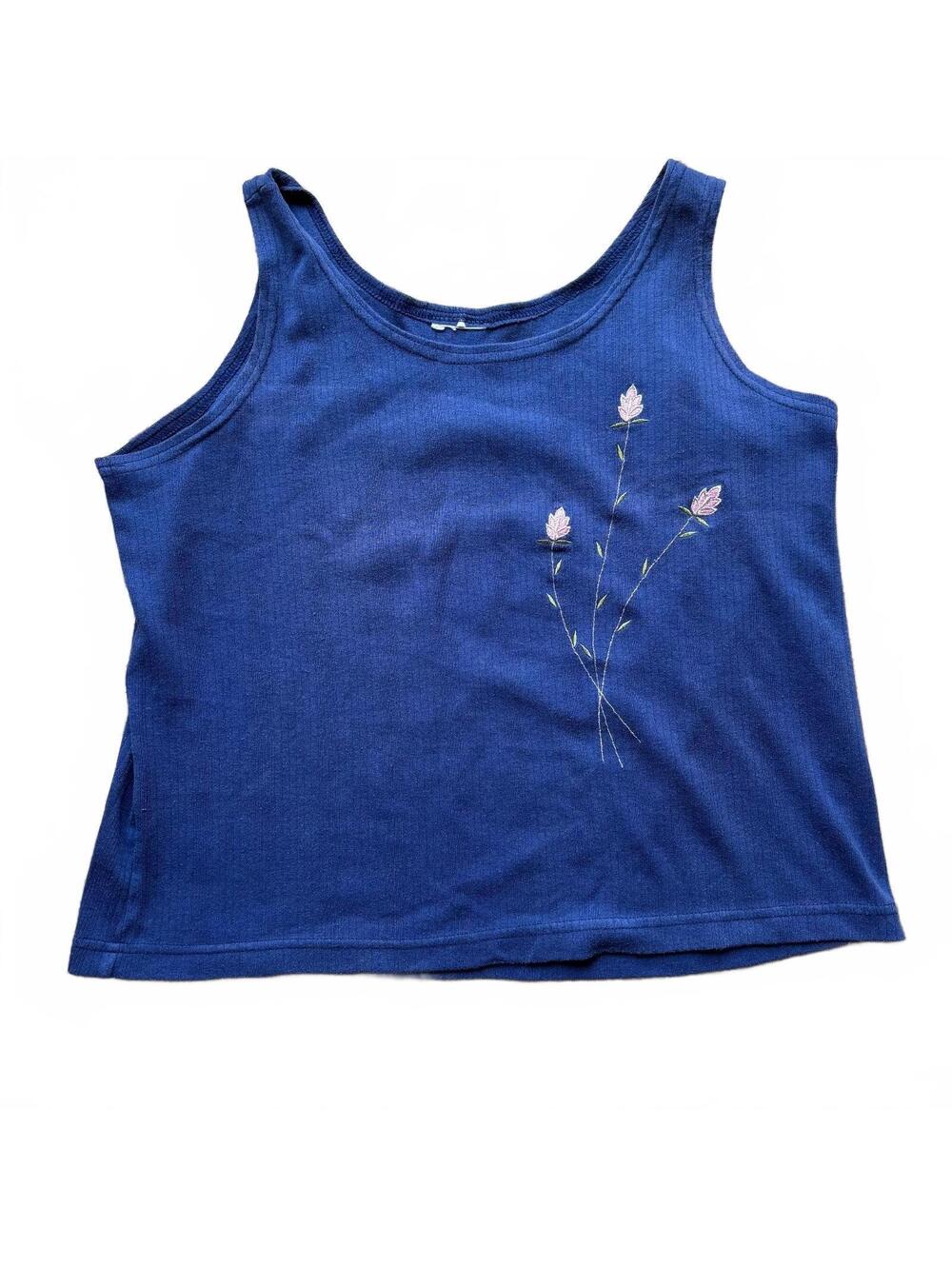 Fairycore Coquette blue boxy ribbed tank top embroidery XL